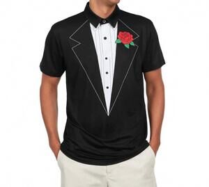 NEW TIPSY ELVES men's unique bachelor party golf polo in black